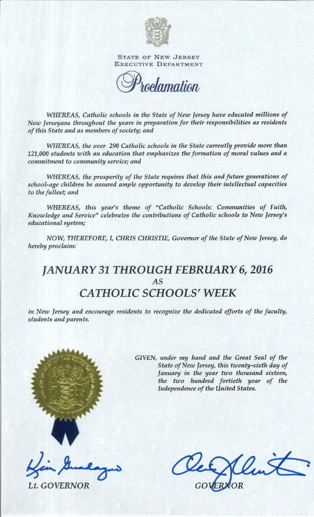 Gov. Christie signs Catholic Schools Week proclamation